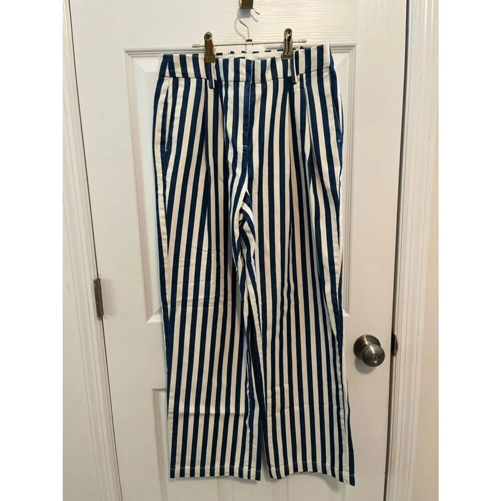 J.Crew Blue & White Striped Wide Leg Cropped Pants Size 2